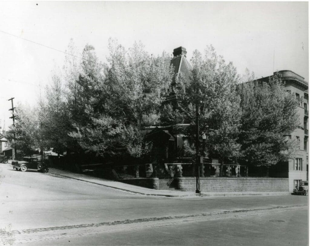 W.A. Clark's mansion at 219 West Granite Street, Butte, MT during the 1930's. Note the trees surrounding the house.
