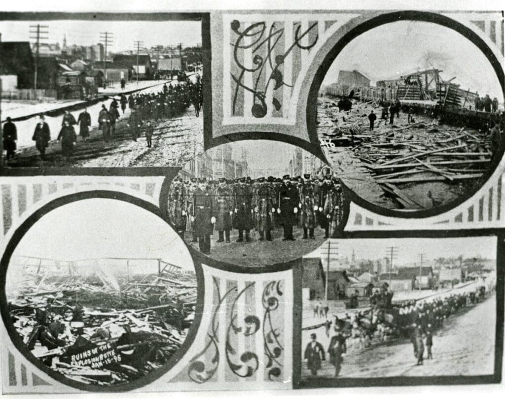 Big explosion wiped out the entire Butte fire department except for 2 men and 1 horse on January 15, 1895. The blast occurred in the Kenyon, Connell Commercial Company on East Platinum.