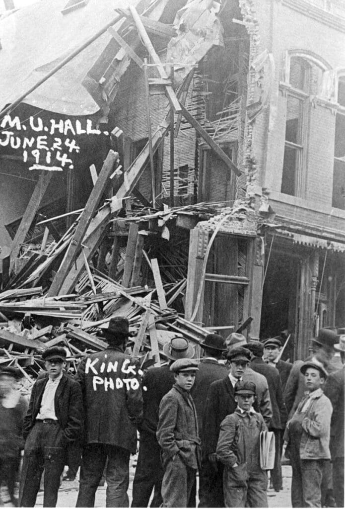 Miner's Union Hall on June 24, 1914 in Butte, MT after the explosion
